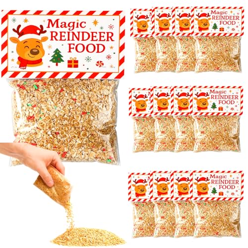 Suncalla 12 Sets Magic Reindeer Food Kit Included Treat Bags with Toppers Glitter Reindeer Food Oatmeal Soft Clay and Particles Christmas Party Favor for Christmas Eve Stocking Stuffers Holiday
