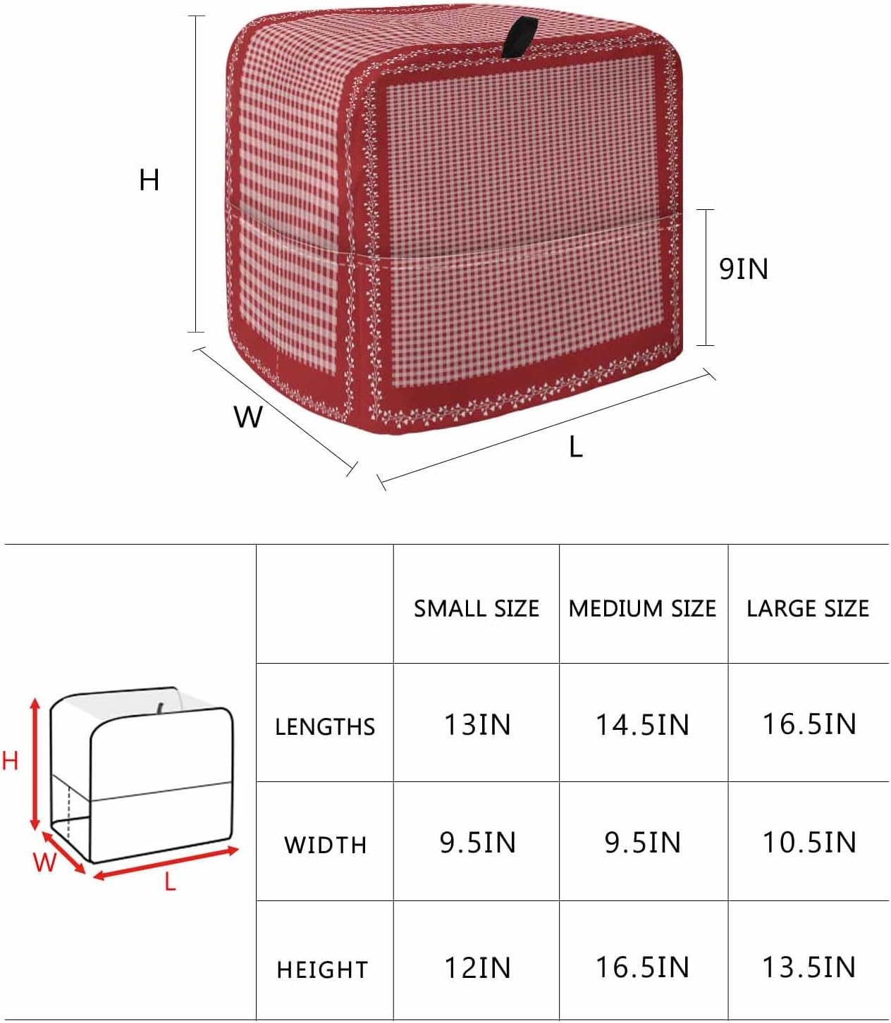 Red Plaid Stand Mixer Cover with Storage Pocket, Waterproof Kitchen Mixer Covers, Valentine's Day Love Heart Floral Vintage Kitchen Appliance Dust Cover Compatible with 4/4.5 Quart Mixers