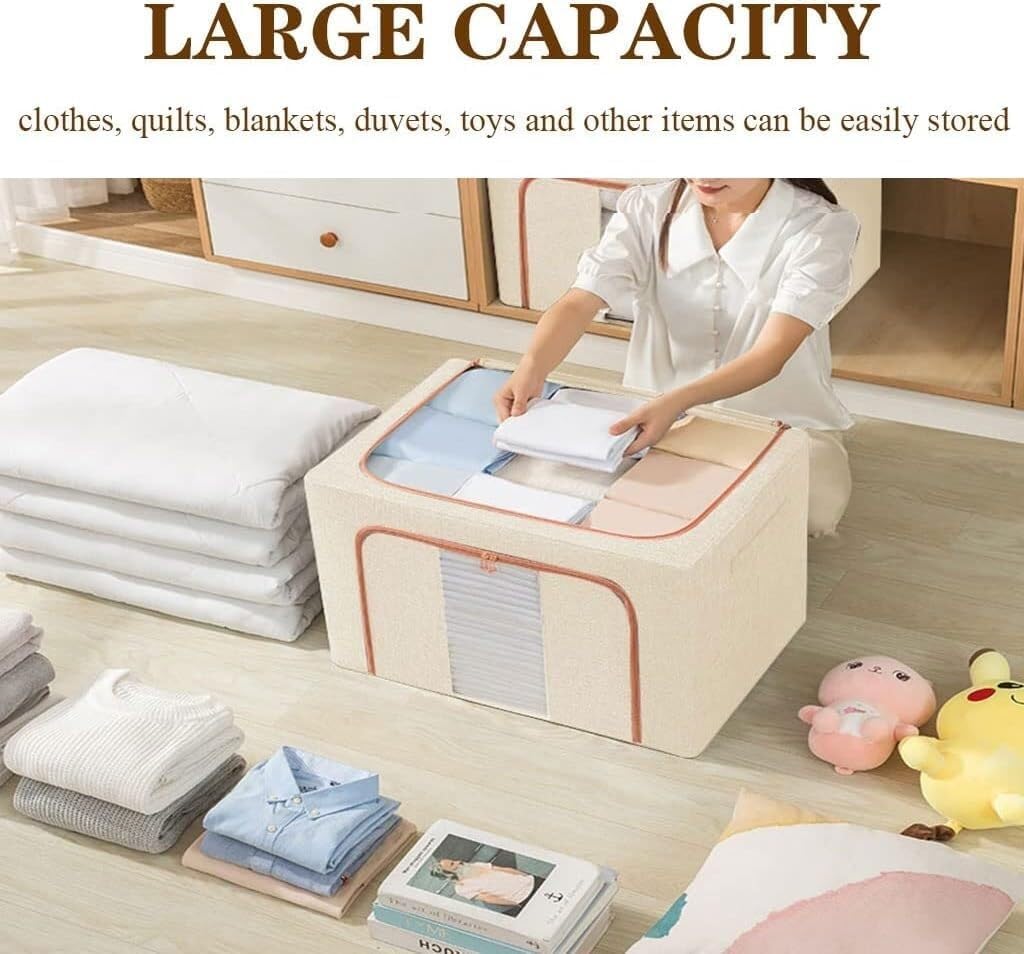 Storage Bins Clothing Storage Bins Foldable Storage Bag with Handle Clear Window Organization Storage Container(C,40 * 30 * 20cm)