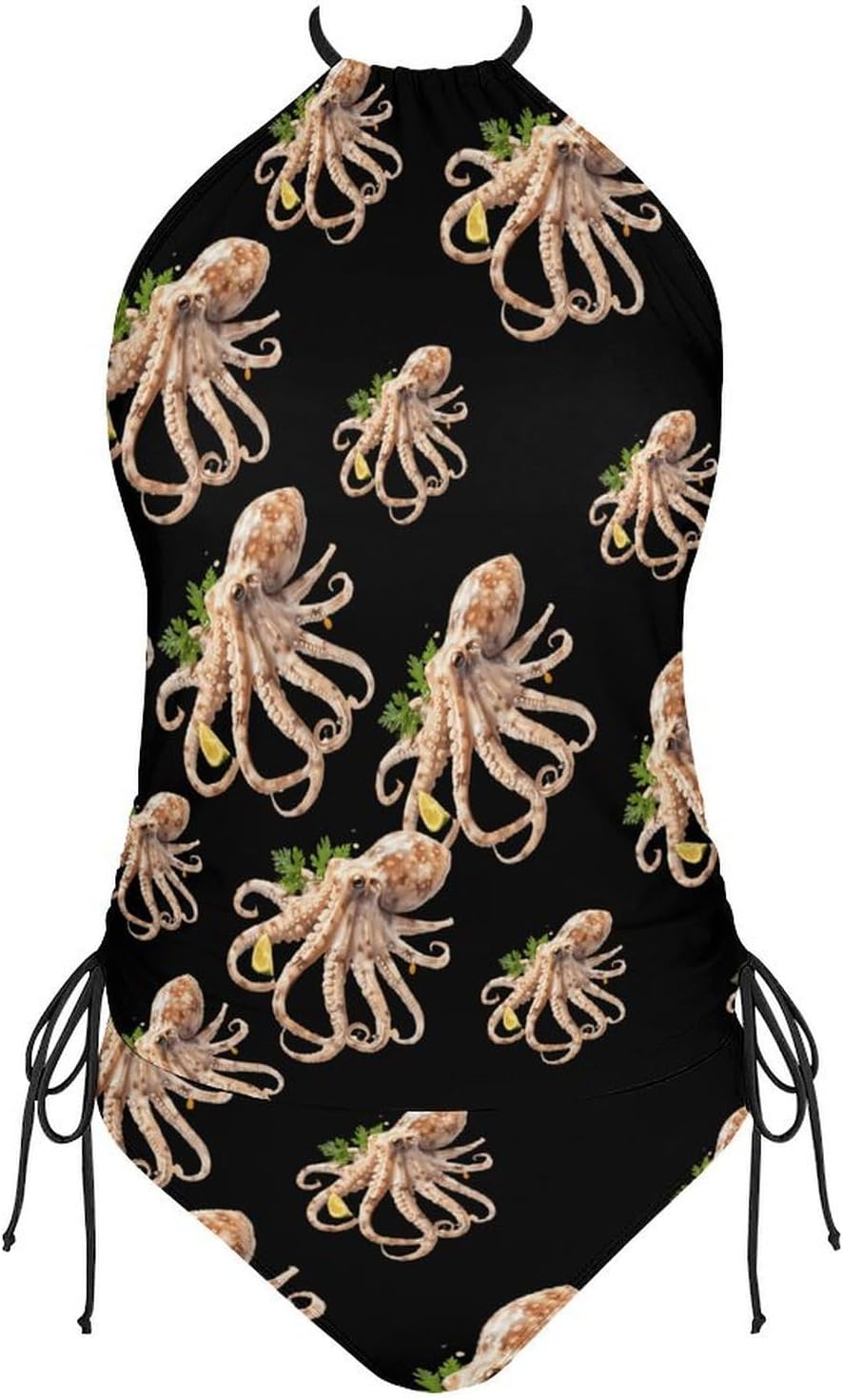 Seafood Coktail Squid Funny Women's String Swimwear Set 2 Pcs Tankini Swimsuits Bathing Suit