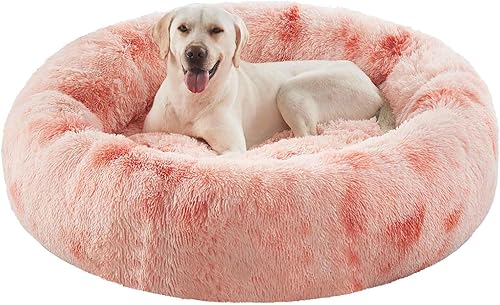 Miniatura 25 de Cama redonda con forma de dona de 36 pulgadas para perros grandes, cama redonda calmante y esponjosa para mascotas con funda extraíble y lavable, se