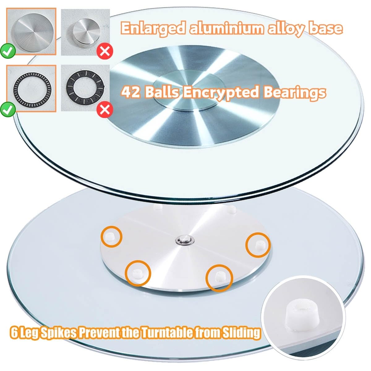60 Cm Plateau Tournant pour Table À Manger, Plateau Tournant Rond en Verre Trempé Transparent De 8 Mm, Assiette De Service Ronde Claire, Plateau Tournant Rotatif De 80 Cm(70cm/26Inch)