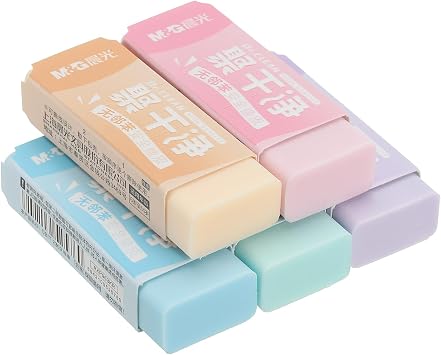 M&G 5 Pack Erasers, Pencil Erasers Large Eraser Colored Cute Soft Block Easy to Clean Durable Bulk for Sketching Drawing Artists Teacher Color Pencils Carving Stamps, 5 Pastel Colors