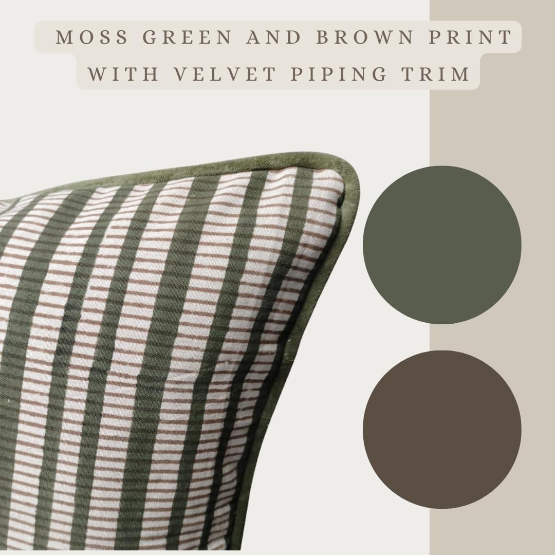 Palm & Loom 100% Cotton,16x24 Lumbar Pillow Cover, Linen Look, Velvet Trim - Block Print Decorative Throw Pillow Cover (Fiza, 16" x 24")