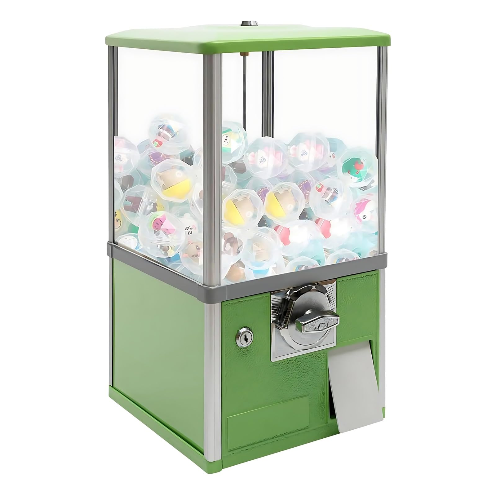 Macchina Capsule Commerciale con a Gettoni, Distributore Premi da Banco Alta Capacità, Finestra Trasparente, Serratura di Sicurezza, per Attività Retail e Aree Ricreative(Green)