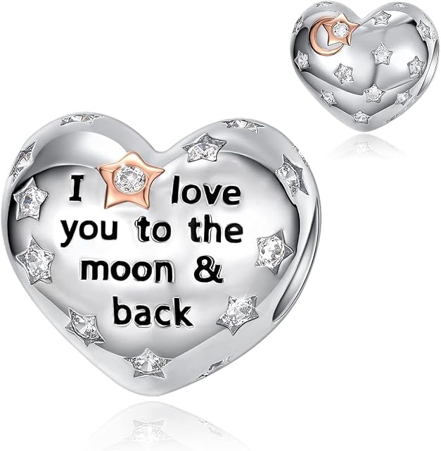 FOREVER QUEEN Heart Charms Wife Dangle Charms I love you to the moon and back Mom Charms Bead 925 Sterling Silver Charms For Bracelets Necklaces