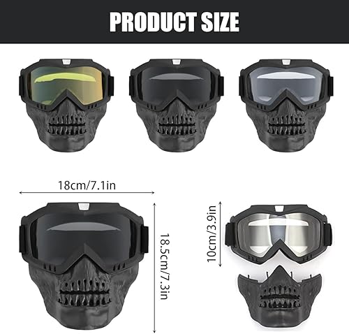 Miniatura 9 de Gafas de montar para casco de motocicleta, antiempañamiento, máscara facial desmontable con gafas de cuatrimoto, gafas de motocross (negro, lente