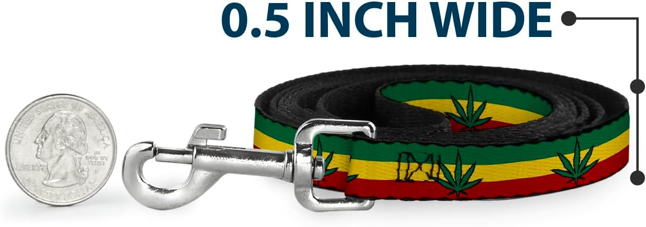 Buckle-Down DL-6FT-W31339 Marijuana Leaf Repeat Rasta Dog Leash, 6',Multicolor