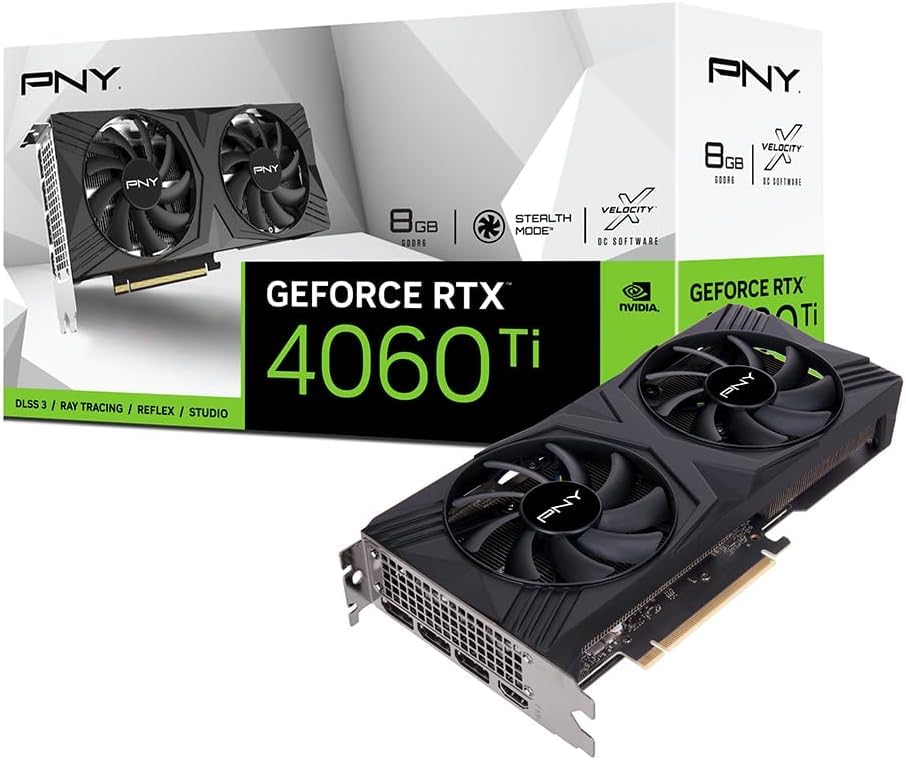 PNY GeForce RTX™ 4060 Ti 8GB Verto™ Dual Fan Graphics Card DLSS 3 (128-bit, PCIe 4.0, GDDR6, HDMI/DisplayPort, Supports 4k, 2 Slot)
