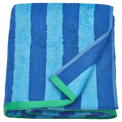 Drap de bain bleu grand format SLÅNHÖSTMAL serviette douche rayée
