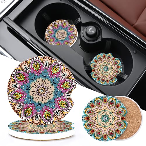 Portavasos para auto Mandala Floral cerámico redondo set 2 miniatura 4