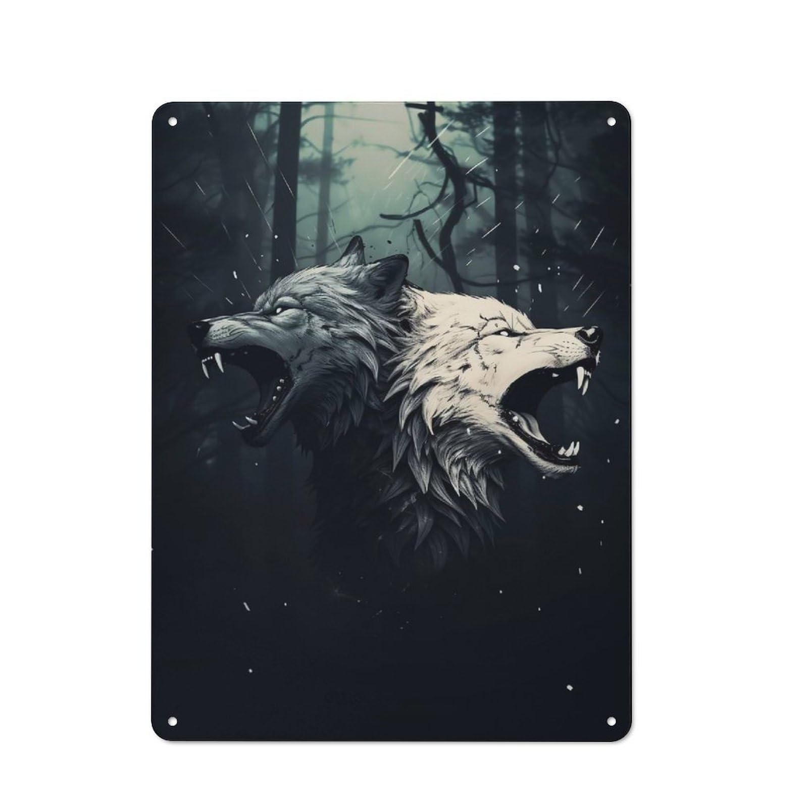 Vintage Tin Wall Sign 40x30cm Featuring Majestic Wolves, Room Wall Plaque for Flat, Dorm Room, Lounge Or Cafe