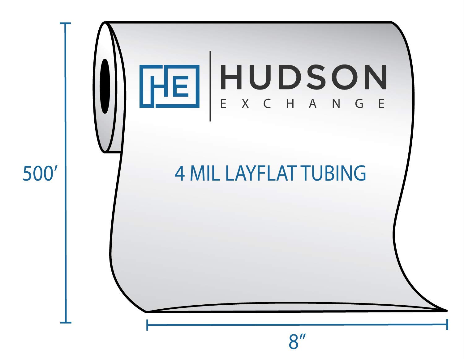 Hudson Exchange 8" x 500', 4 Mil, Poly Tubing Roll, Food Grade LDPE Resin, Custom Length Packaging