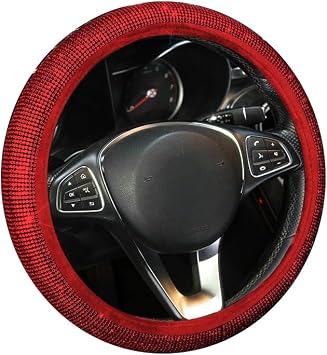 Bling Steering Wheel Cover 15 Inches Car Steering Wheel Cover for Women Crystal Bling Car Accessories for Women for Camry Rav4 Corolla Highlander CHR Avalon Accessories -Red