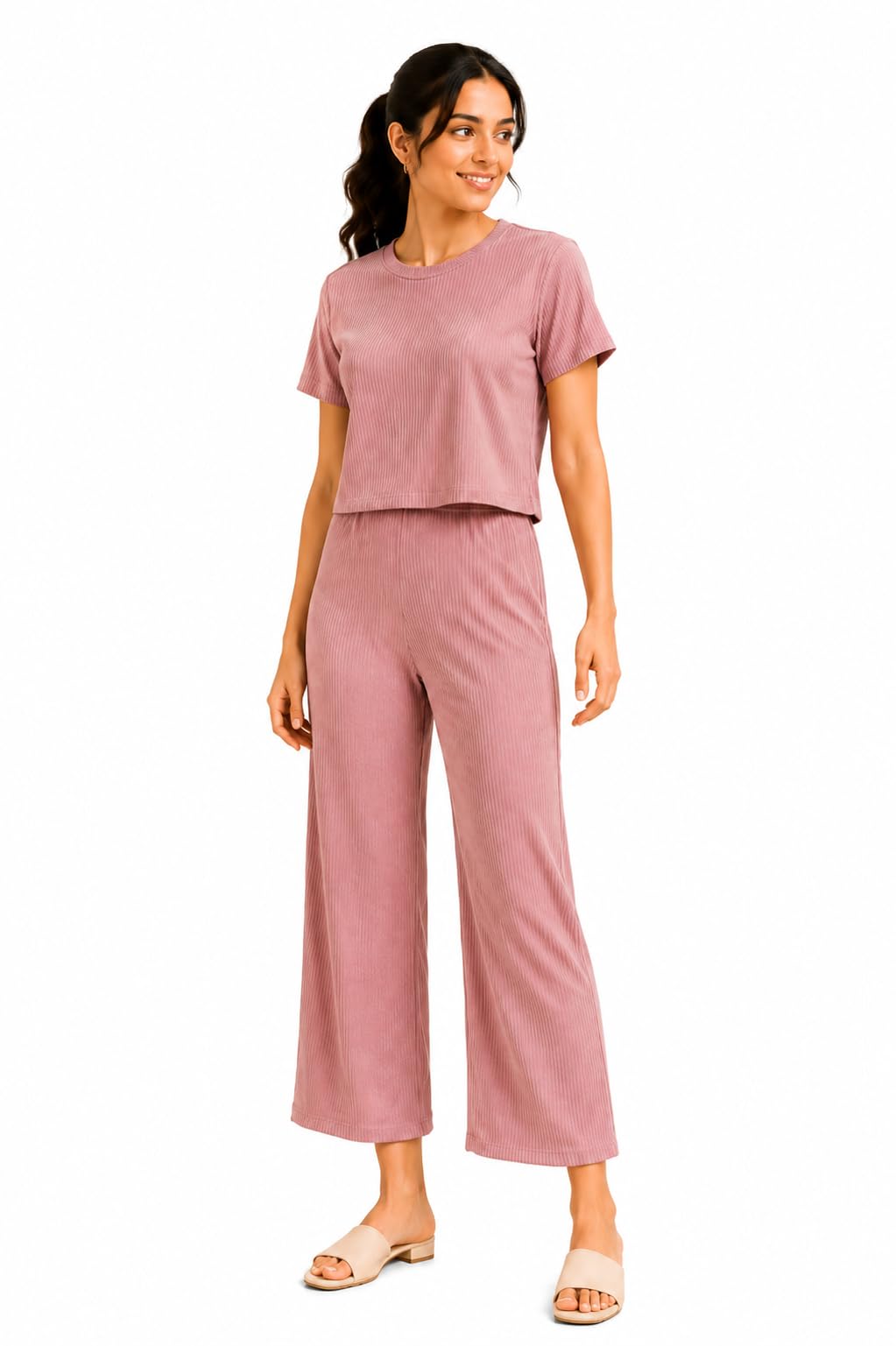 SHEYARA Women's Premium Poly Cotton Rib Co-Ord Set-picture-23