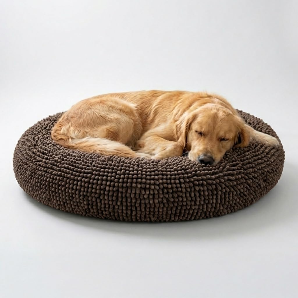 Muddy Mat® Cloud K-9 Legowisko dla psów i kotów, miękkie i relaksujące legowisko dla psa, materiał szenilowy, zdejmowana pokrywa, nadaje się do prania i suszenia w suszarce, brązowe, duże (100 x 102
