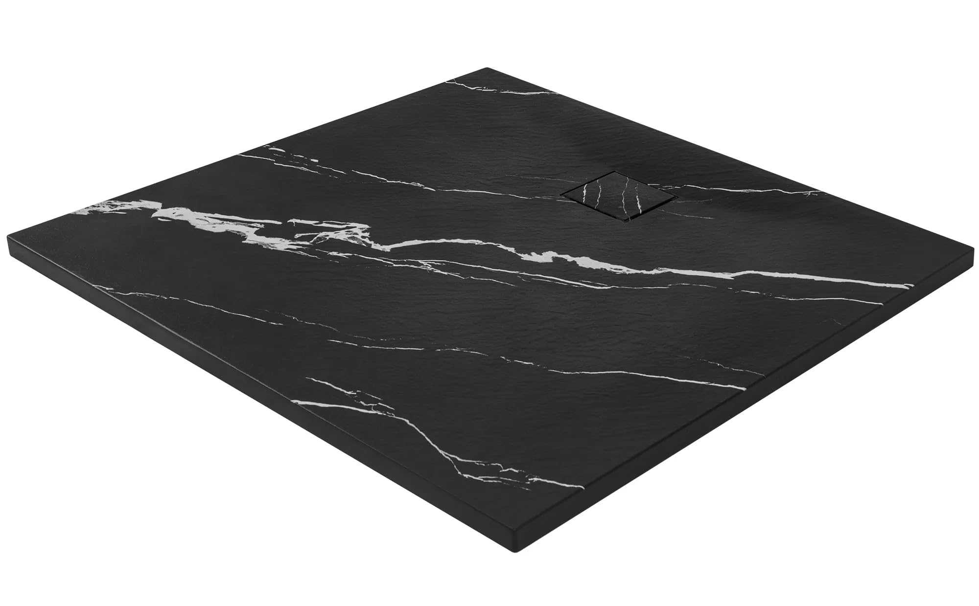 VBChome Plato de ducha de 90 x 90 x 2,5 cm, color negro, imitación piedra, plato de ducha extraplano, cuadrado, desagüe de desagüe para placa de cubierta, compuesto SMC, instalación universal, sifón