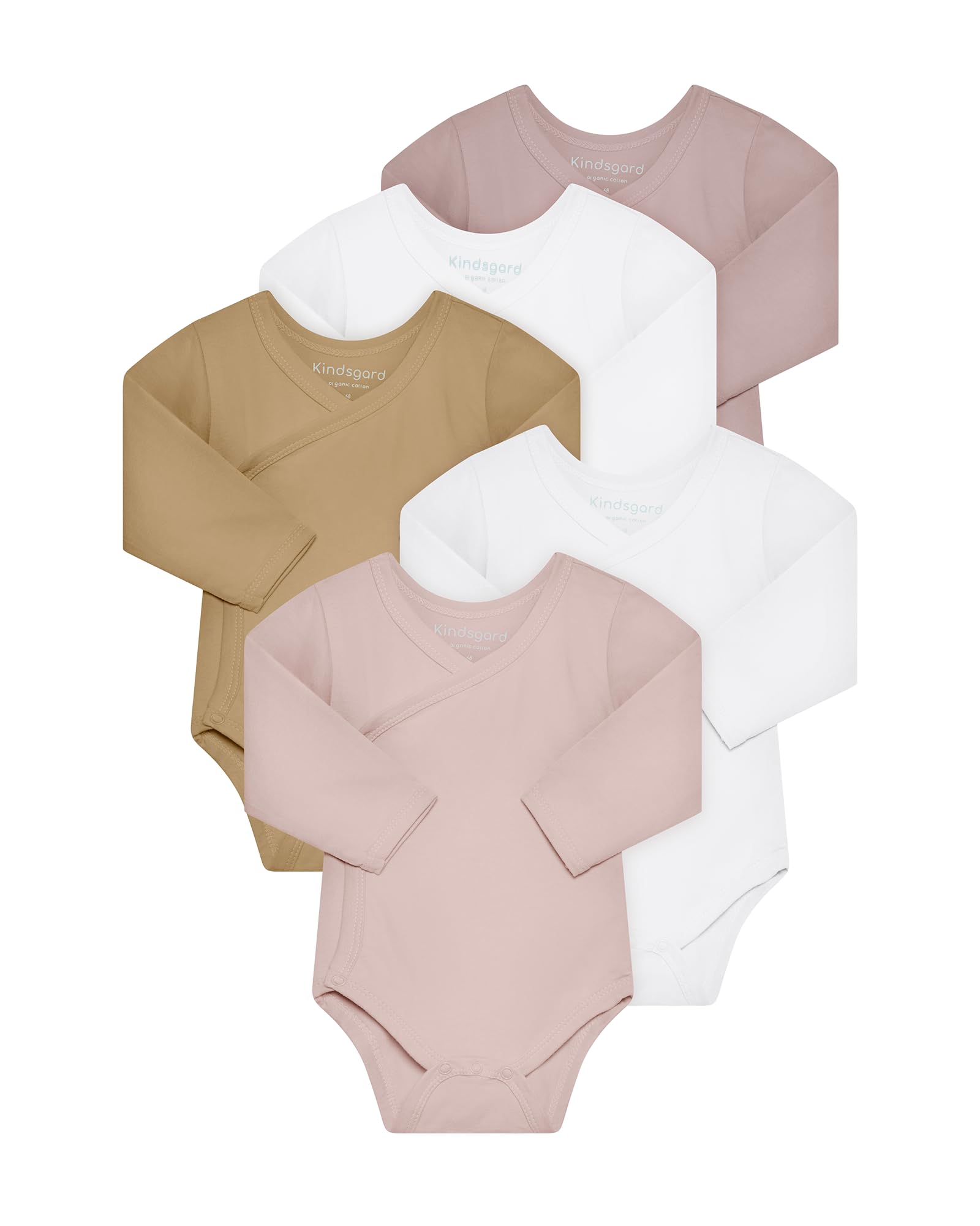 Kindsgard Wickelbody langarm „trunder“ – 5er-Pack – 100% Bio-Baumwolle – OEKO-TEX zertifiziert – weich, atmungsaktiv & pflegeleicht – Baby Body mit Druckknöpfen