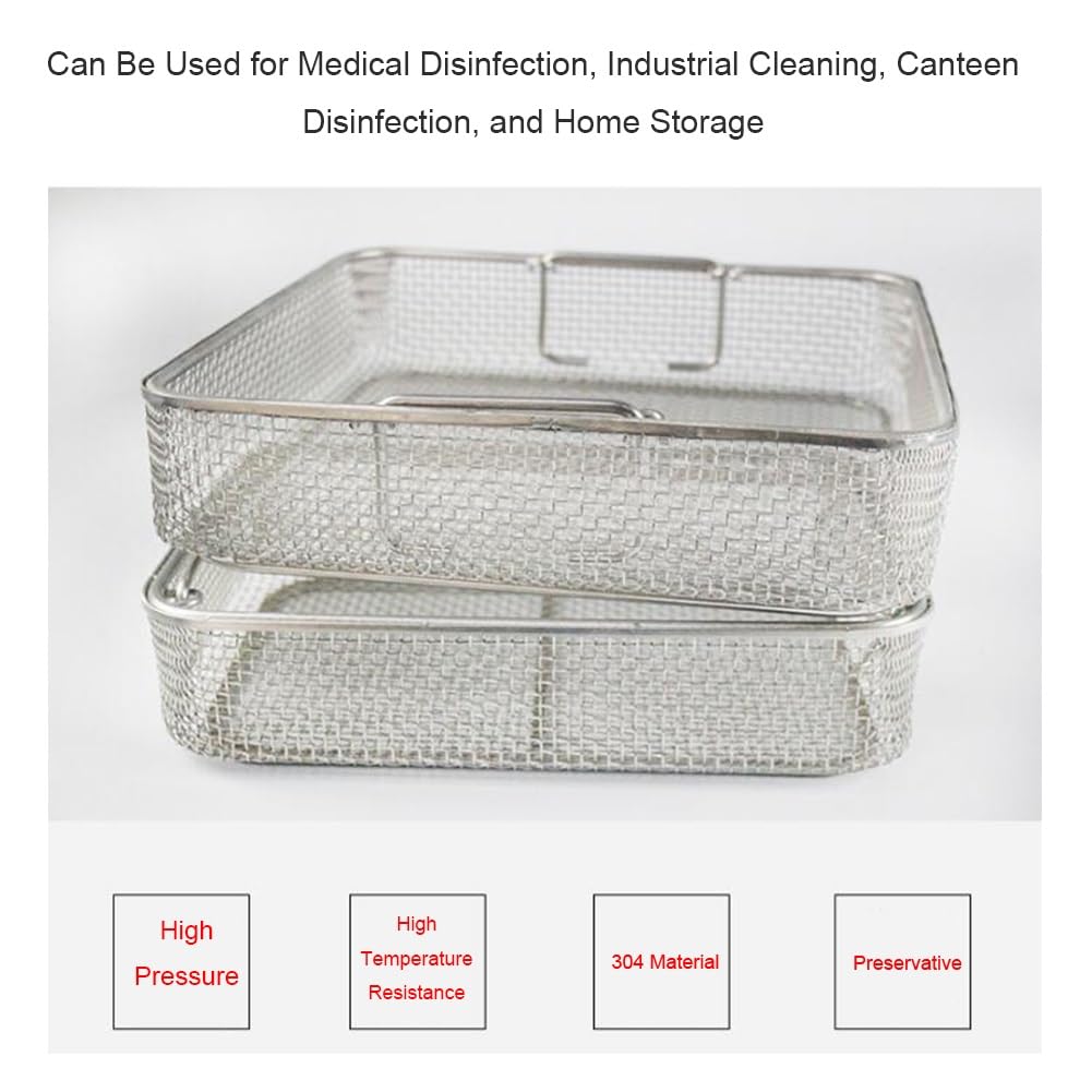 Cestello per sterilizzazione in acciaio inossidabile 304, design traforato con manico retrattile, per uso ospedaliero e laboratorio, 25 cm x 15 cm x 7 cm