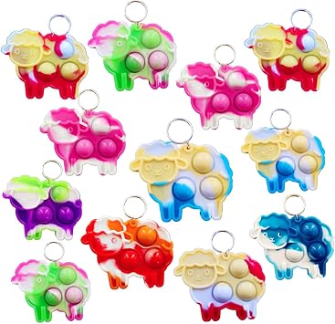 24 Packs Bulk sheep Backpack Mini Pop Rainbow Keychain fidgets Bubble Toys for Kids Children Classroom Students from Teacher,Birthday Party Favors