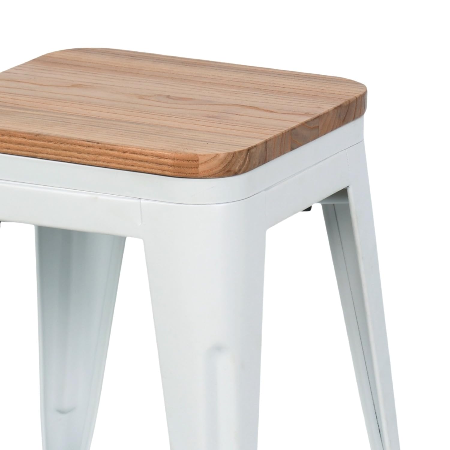 THINIA HOME Pack 2 Taburetes Bajos Industriales Apilables de Acero y Madera 38x38x46cm