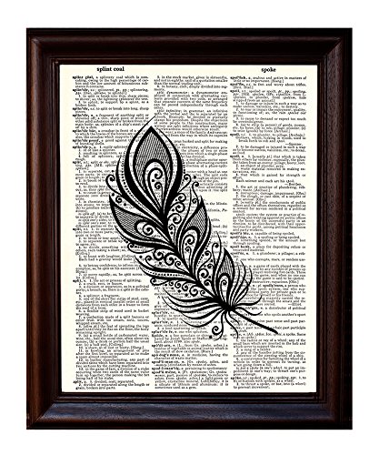 Fresh Prints of CT Feather Zen Left - Dictionary Art Print Printed On Authentic Vintage Dictionary Book Page - 8 x 10.5
