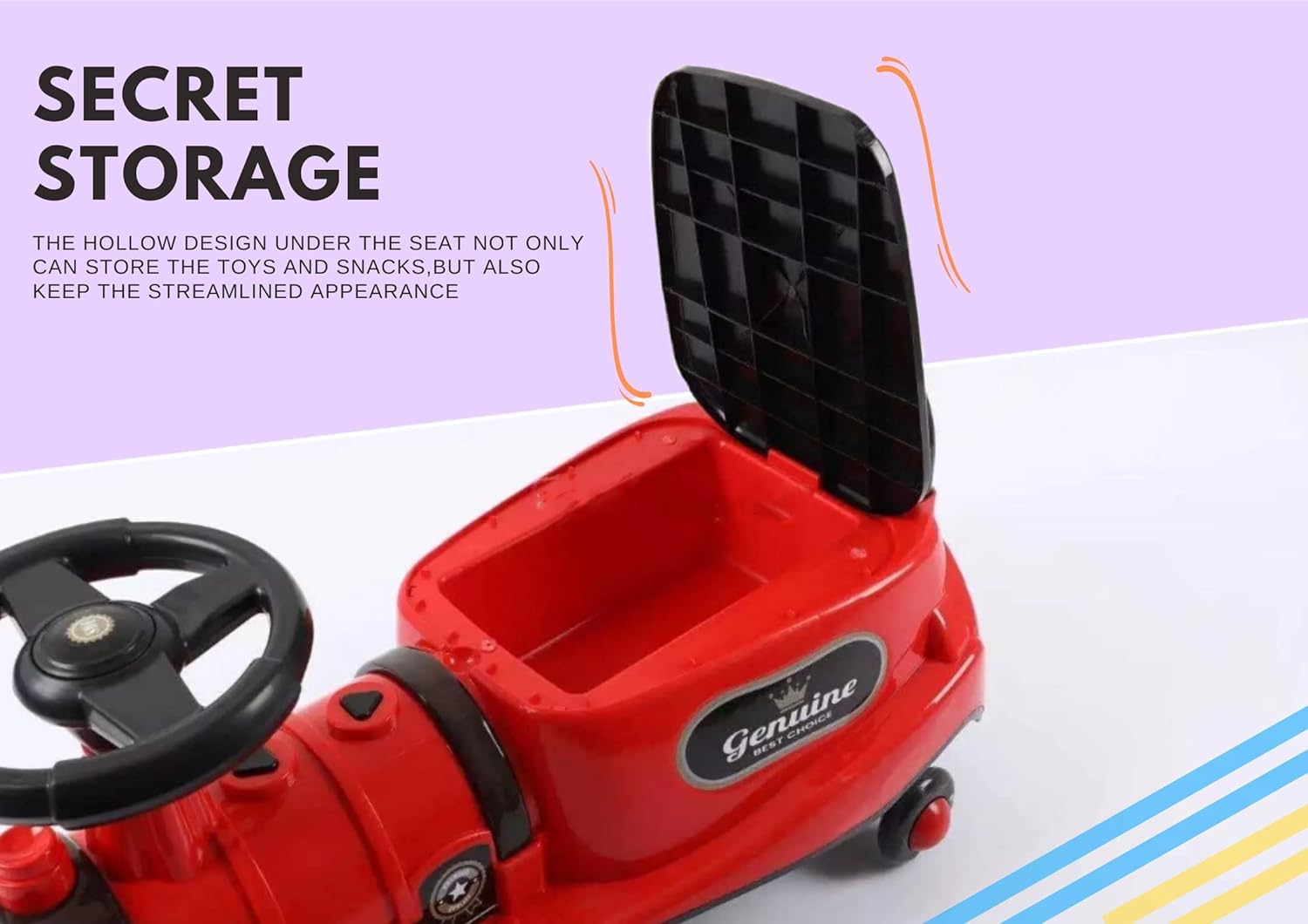 kidsROAR Panda Car for Kids Train Shape - Push Car Magic Swing Fun Musical Rider with Lighting Silicone Wheels, Music, and Lights - Perfect for Ages 1 to 5 Years & Up | 100kg Capacity 8188(RED) - Image 9 thumbnail