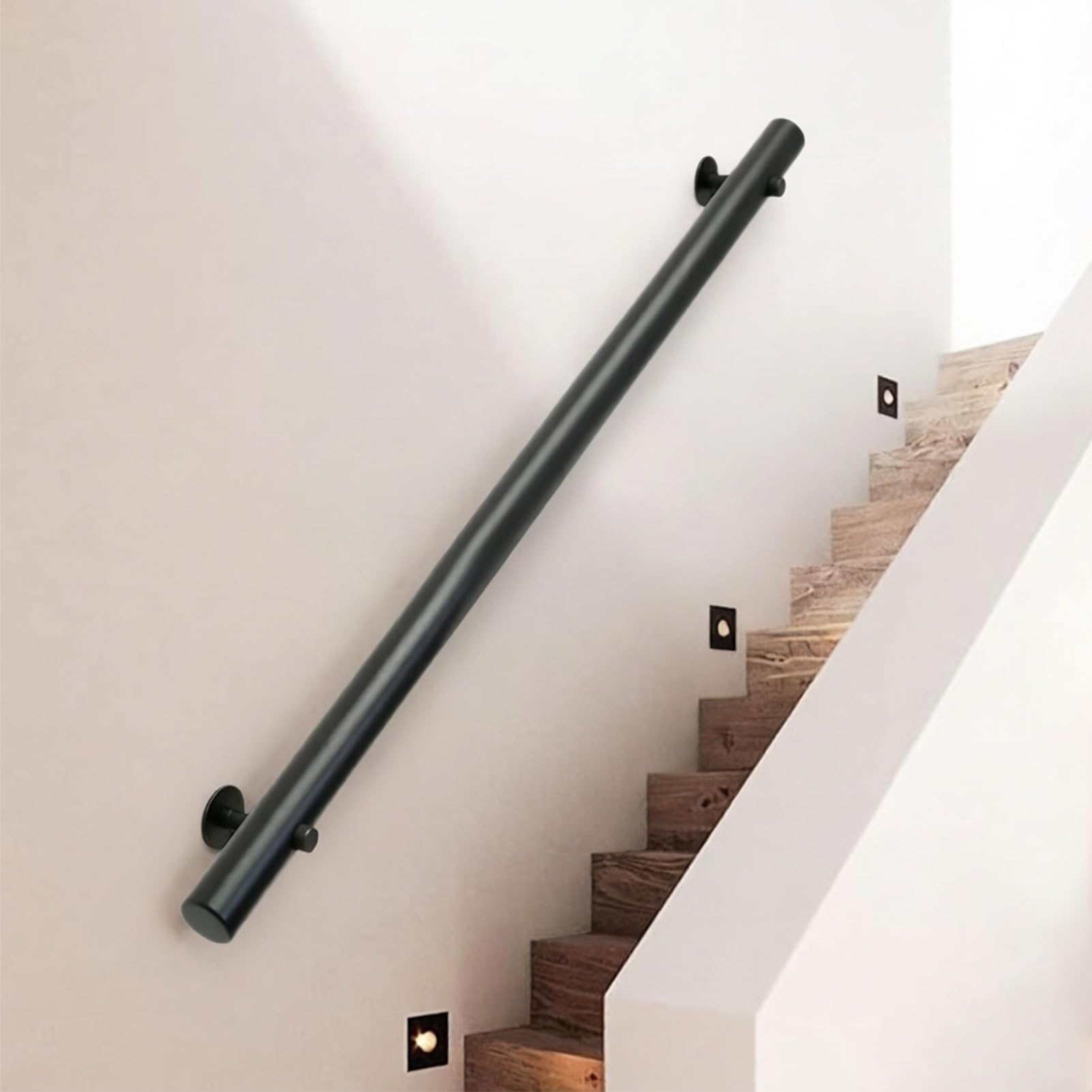DMCHENGMA Black Wood Handrail - 3m/3.5m/4m/4.2m/4.5m Wall Mounted Stair Support Bar | Sturdy Steps Balustrade(14ft/420cm)
