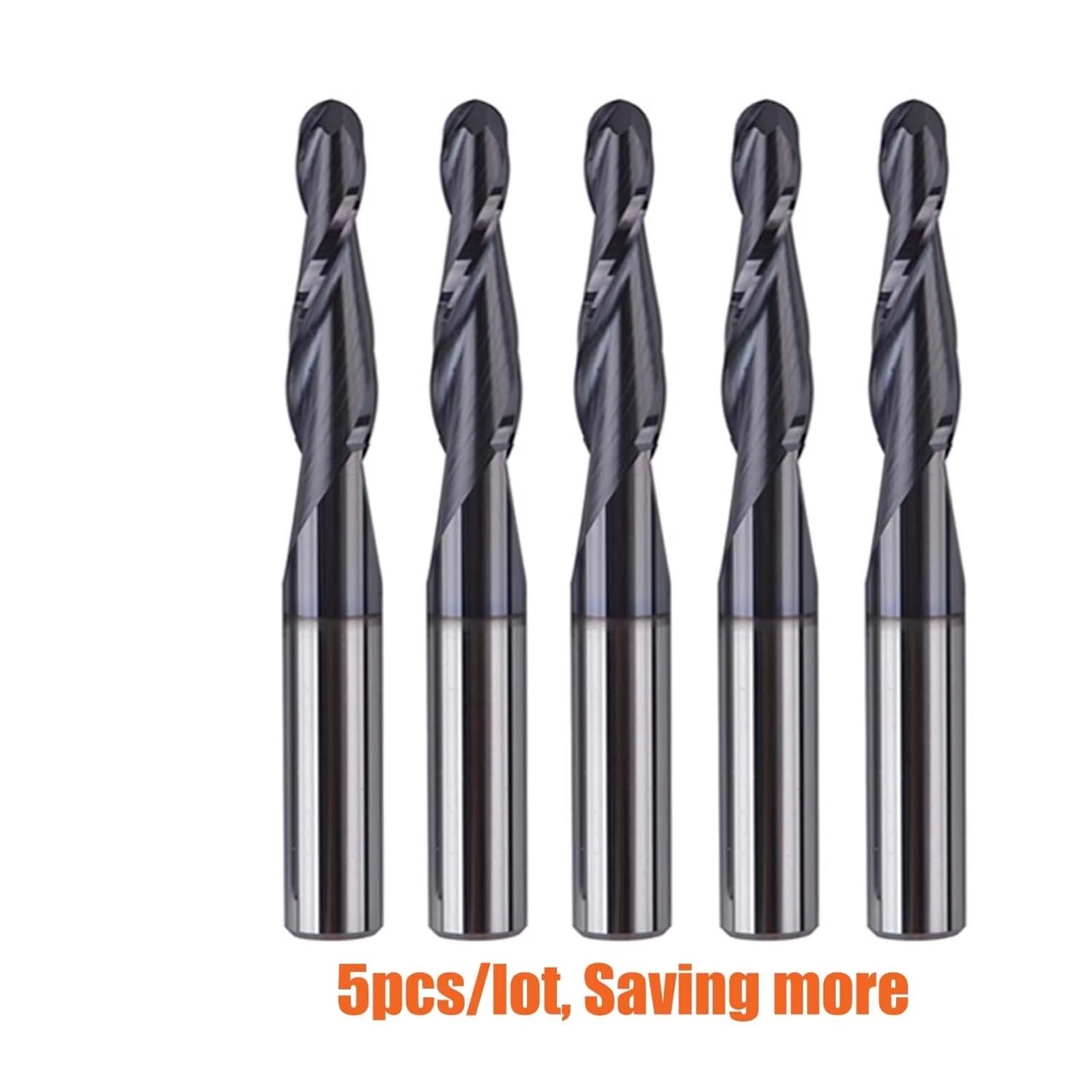 Lote de 5 fresas carburo sólido 4-6 mm, 2 flautas, punta cónica, para grabado CNC, para madera y metal(5PCS-R0.5-30.5-D6)