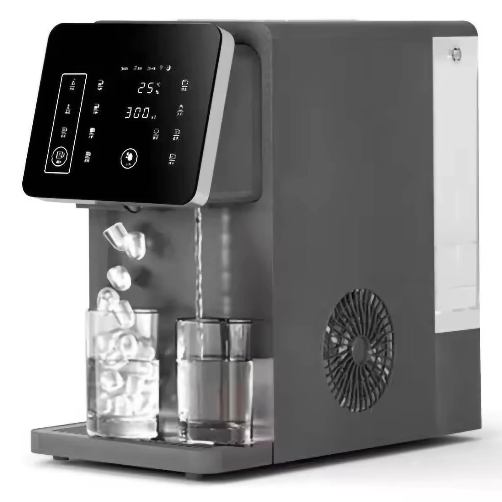 Máquina for hacer hielo en encimera con dispensador de agua fría y caliente, bandeja de hielo cerrada de 9 cubitos, calentamiento instantáneo de 2100 W, modos de té de 45 °C y 85 °C