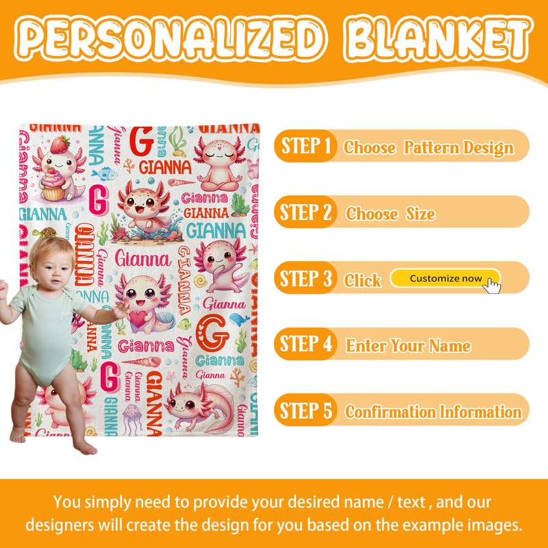 Image of Custom Axolotls Blanket for Boys Girls,Ultra Soft Personalized Gifts Baby Blanket,Customized Throw for Toddlers Newborn Stroller Crib,30 inchx40 inch