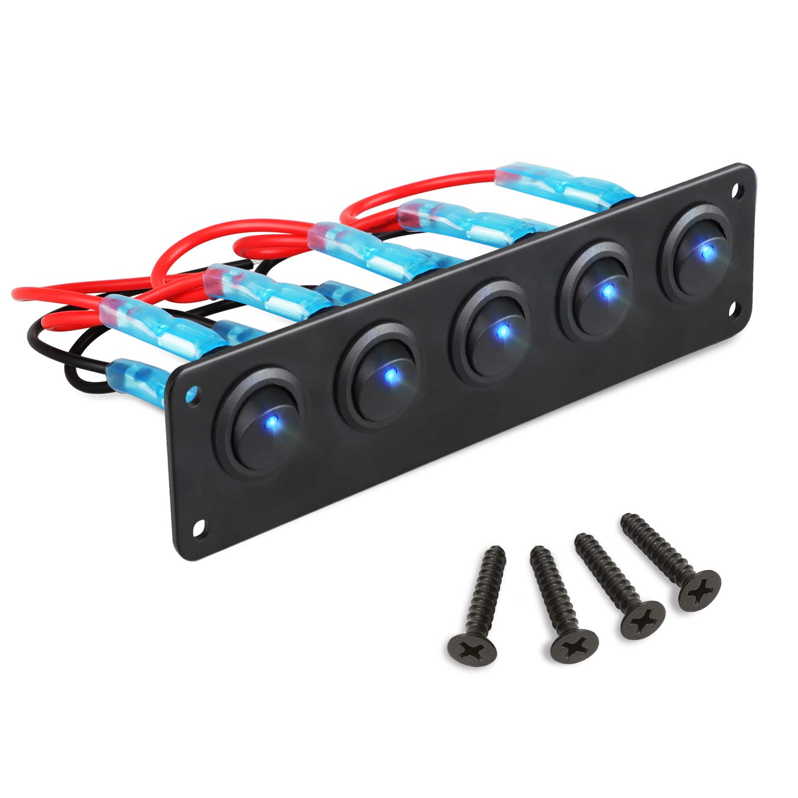 Buy Toggle Rocker Switch Panel, 5 Gang 12V Waterproof Round Toggle ON