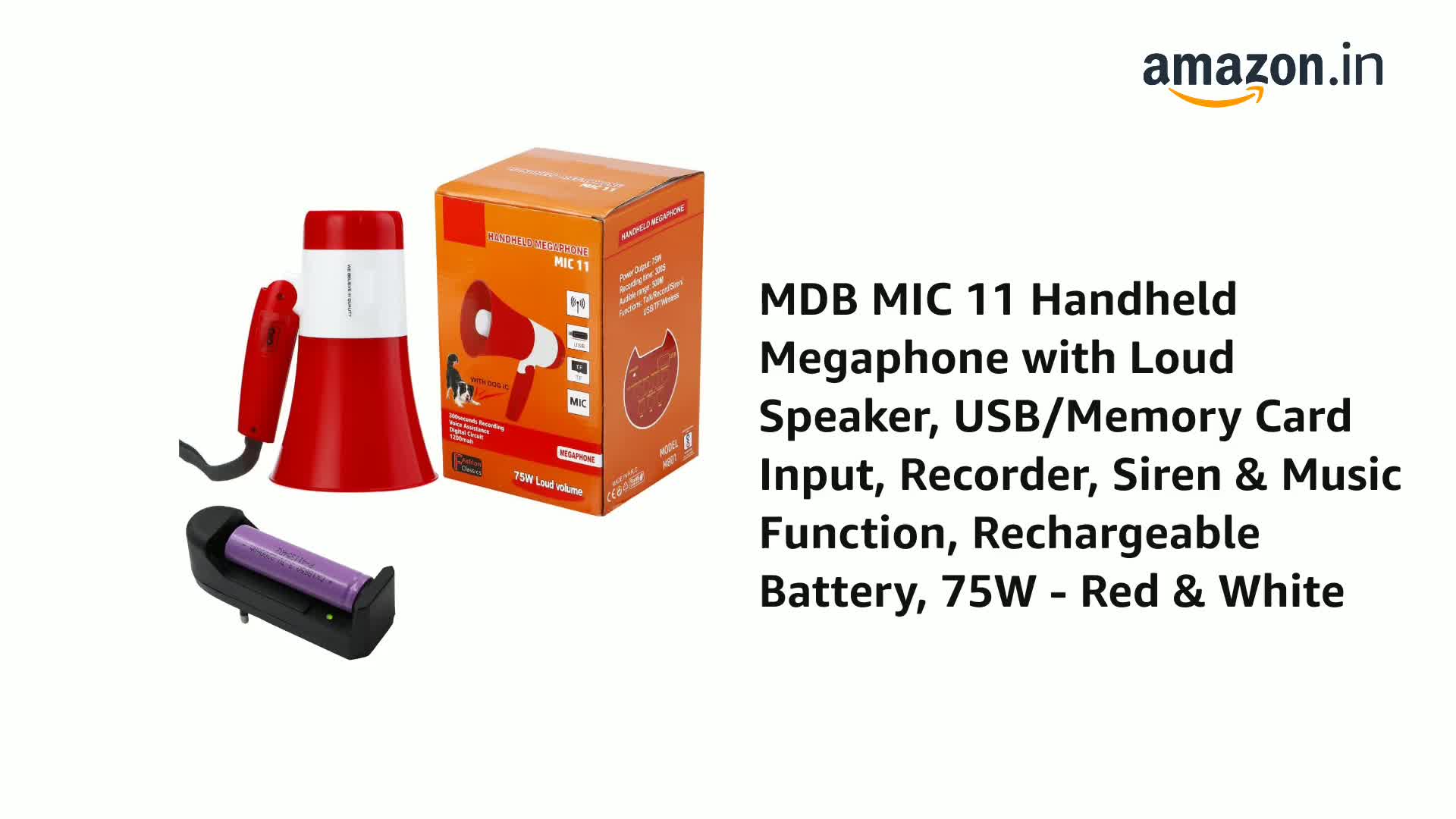 MDB MIC 17 Handheld Megaphone | Loud Speaker, USB/Memory Card