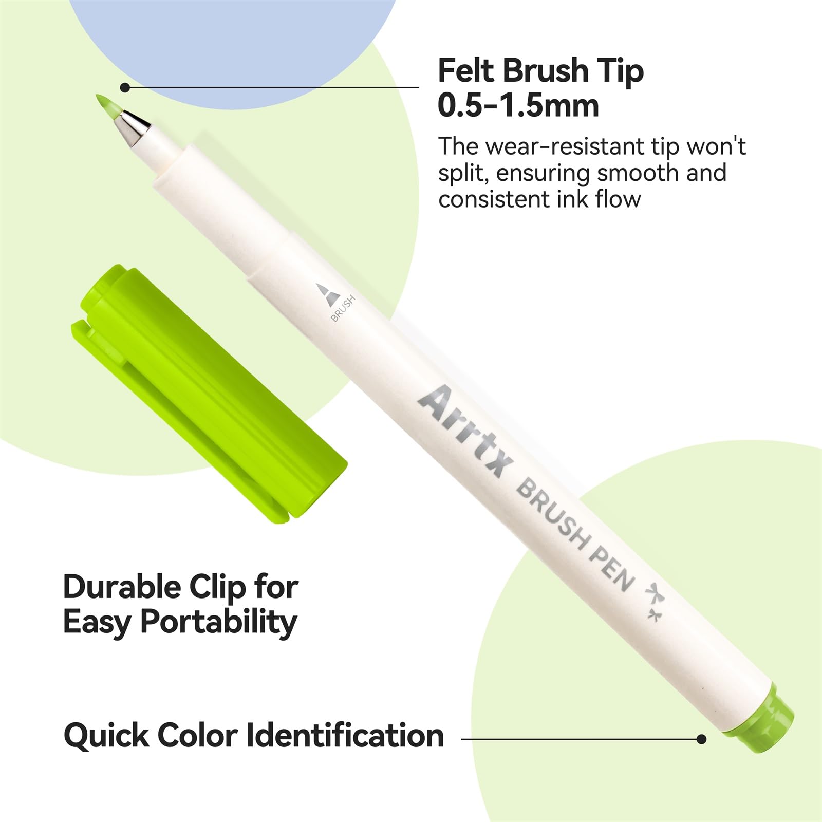 Arrtx Brush Tip Marker Pens, 24 Colors Brush Pens with Flexible Tip, Water Based Assorted Colors for Adult Hand Lettering Journaling Calligraphy Drawing Writing image 3