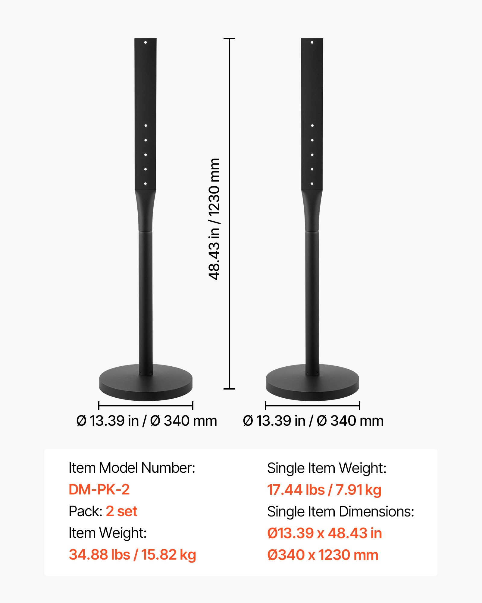 VEVOR Poteau pour Panneau Portable, Lot de 2, Support de Signalisation en Métal avec Base en Fonte Robuste, pour Parking, Avertissement, Avis, Usage Intérieur et Extérieur, Noir (Sans Panneau)