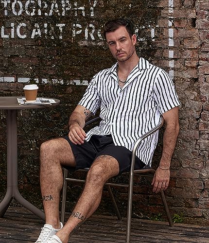 Image of VATPAVE Mens Striped Summer Shirt Casual Button Down Short Sleeve Beach Shirts Cotton Shirts for Men
