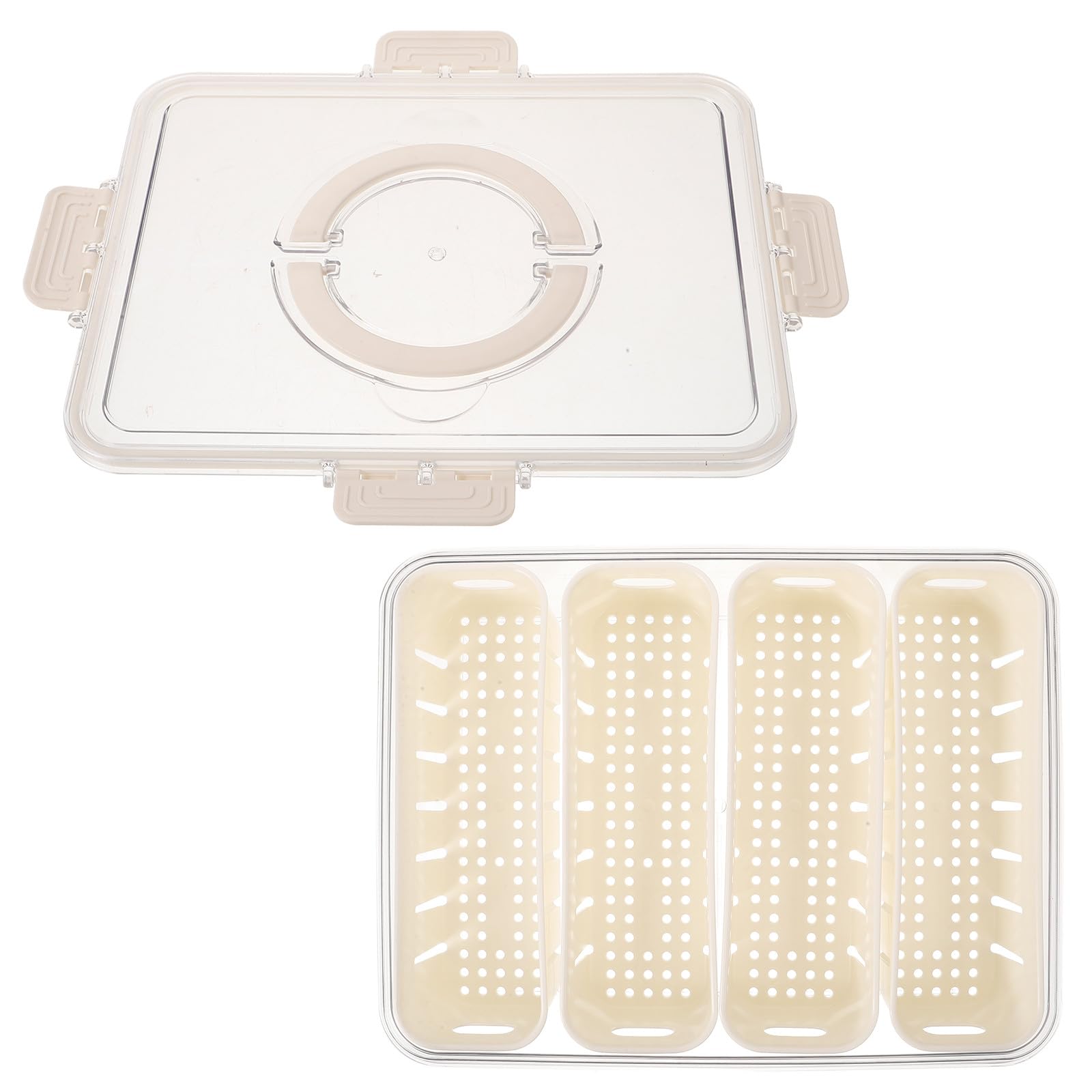 Caja de Almacenamiento Pet para Nevera 4 Compartimentos, Diseño Drenaje, Tapa Sellada, Organizador Transparente para Congelador y Refrigerador, Accesorio Portátil para Alimentos