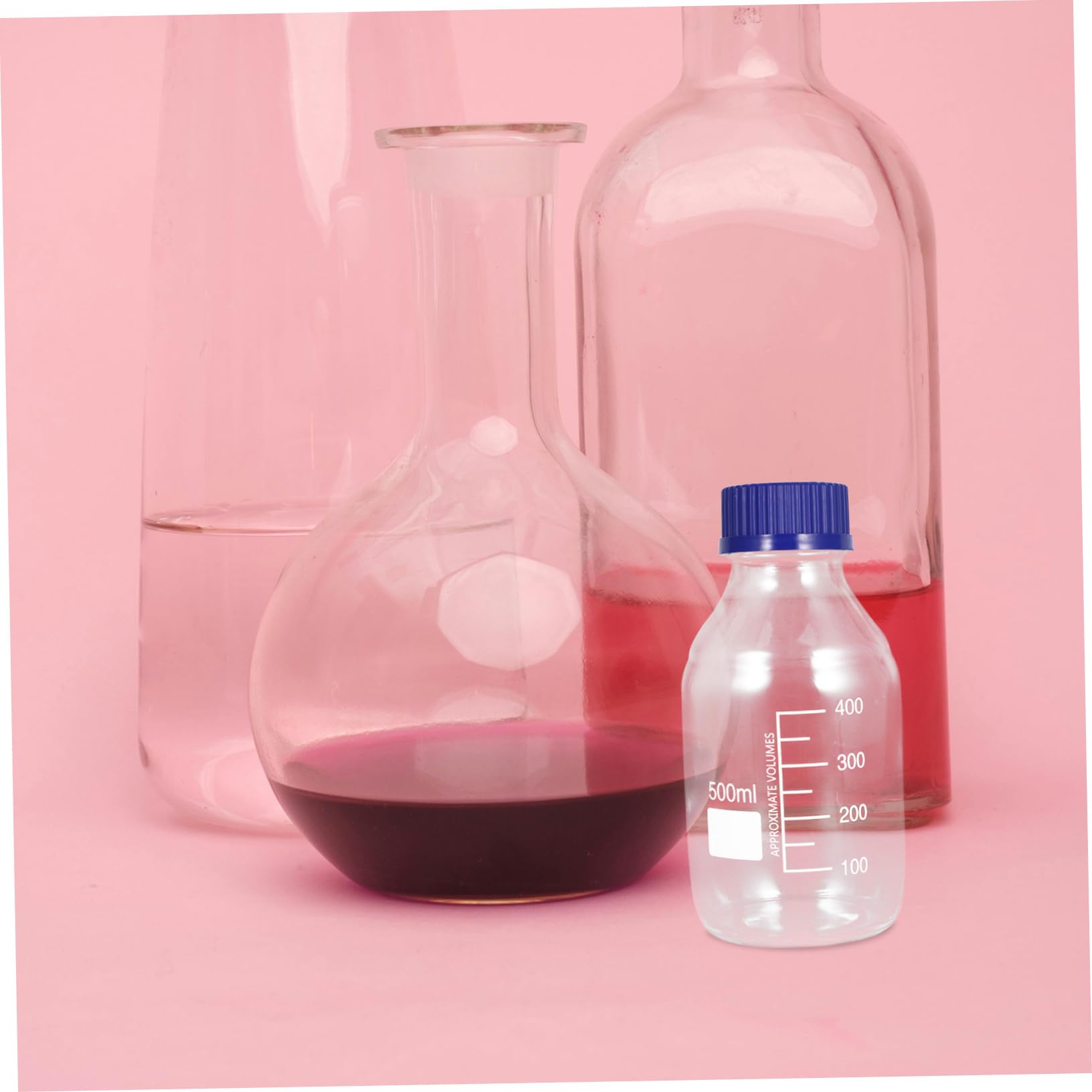 BESTYASH 2 Stück 500ml Glas Reagenzflasche mit Skala für Labor | Klare Messmarke, Glatte Kanten, Stabiler Boden, für Forschung und Life Science Anwendungen
