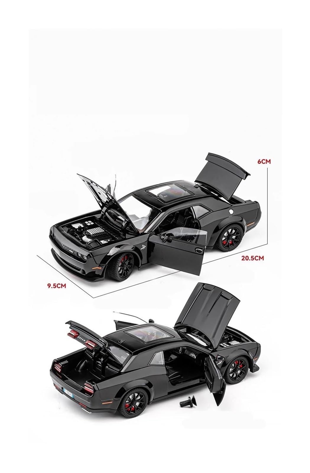 1:24 para Dodge Challenger SRT Hellcat Escala Simulación Fundición Modelo Coche Extraíble Coche Juguete Fundido A Presión Miniatura De Colección(Black 2)