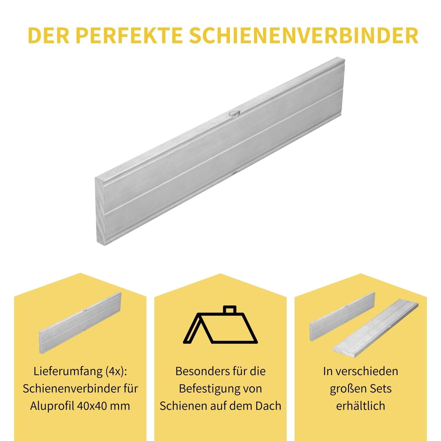 Avoltik 4x Solar Profilverbinder zur Befestigung für PV Module I Schienenverbinder für Aluprofil 40x40 mm I Verlängerung von Aluprofilen der PV-Anlage I PV Schiene aus hochwertigem Aluminium