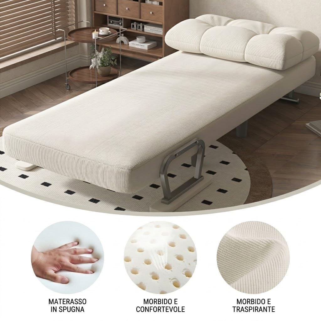 Fabulcozy Poltrona letto 3 in 1 con funzione letto, schienale regolabile a 5 angoli, divano singolo con braccioli, divano pieghevole futon, letto per gli ospiti per soggiorno, camera da letto