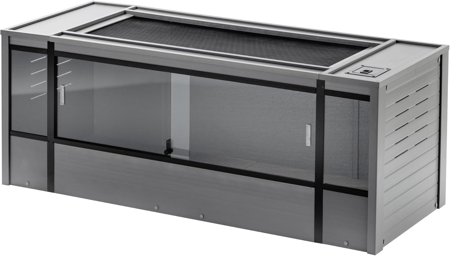 New Age Pet ECOFLEX 60-Inch Mojave Reptile Lounge in Grey- Durable, Moisture-Resistant Wood Plastic Composite Habitat with Vented Side Panels, Removable Sliding Glass Doors & Lock Grey Extra Large
