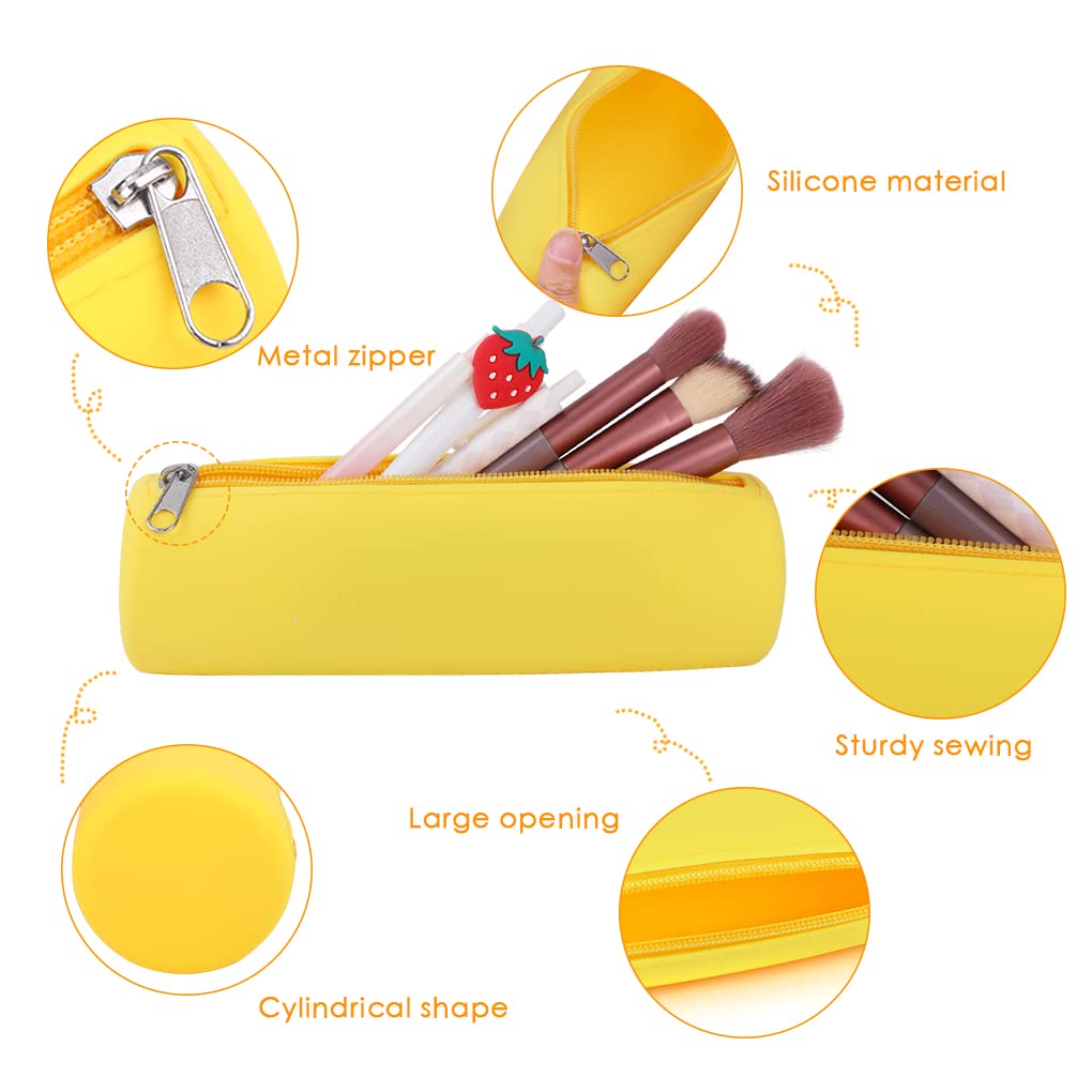 Oyachic Silicone Pencil Case Cylinder Pencil Pen Pouch Bag Stationery Organizer for School College Office Student Adults (Yellow) - Image 4