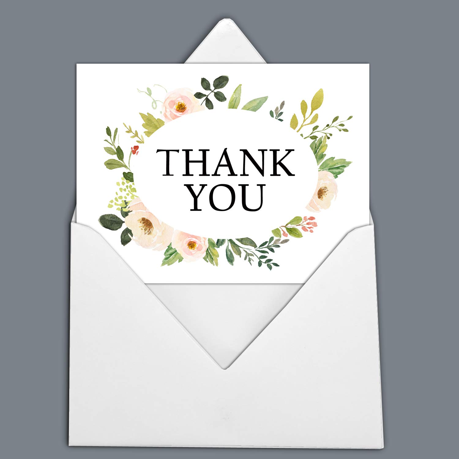 Darling Souvenir Blanca Guirnalda Floral le agradece cardar Gracias Tarjeta de felicitación con los Sobres Blancas - 100 Piezas