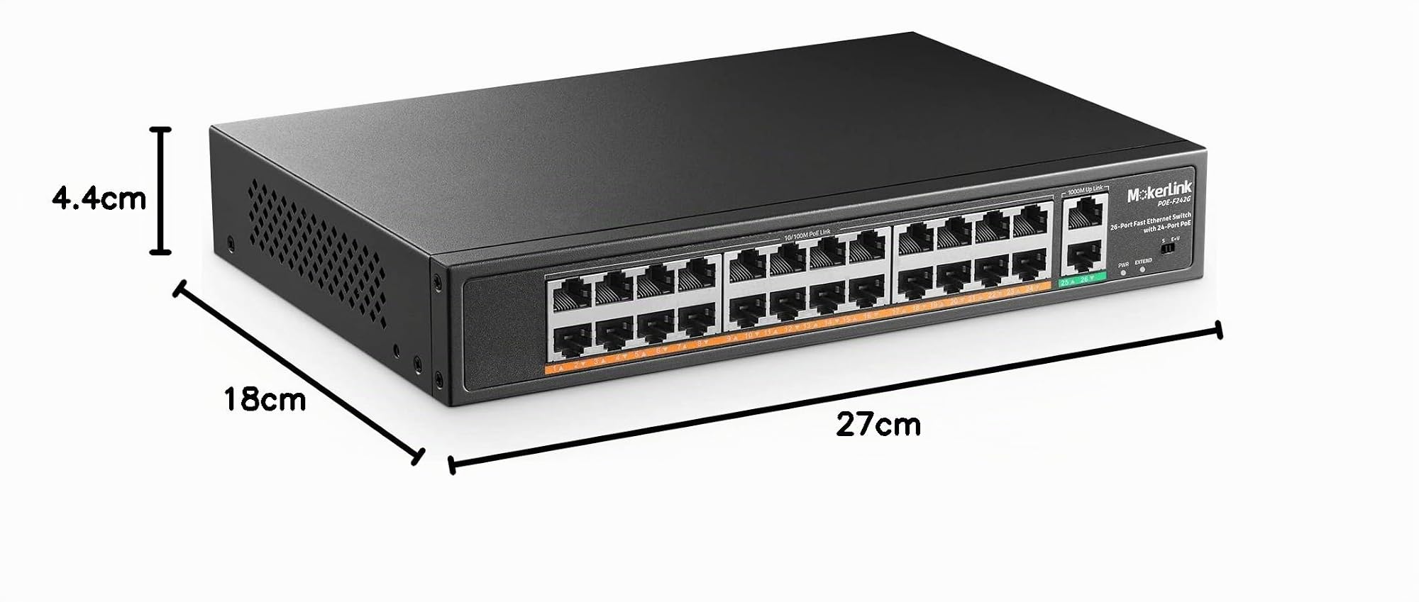 MokerLink 24 Port PoE Switch, 2 Gigabit Uplink Ethernet Port, 400 W Hochleistung, Unterstützung von IEEE802.3af/at und Nicht verwaltetem PoE + für die Rackmontage
