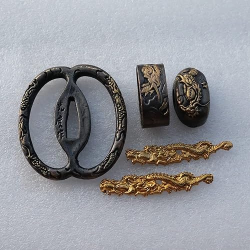 BOHIHYU Espada Samurai Japonés Koshirae-Tsuba Fuchi Kashira Menuki Oro chapado en cobre