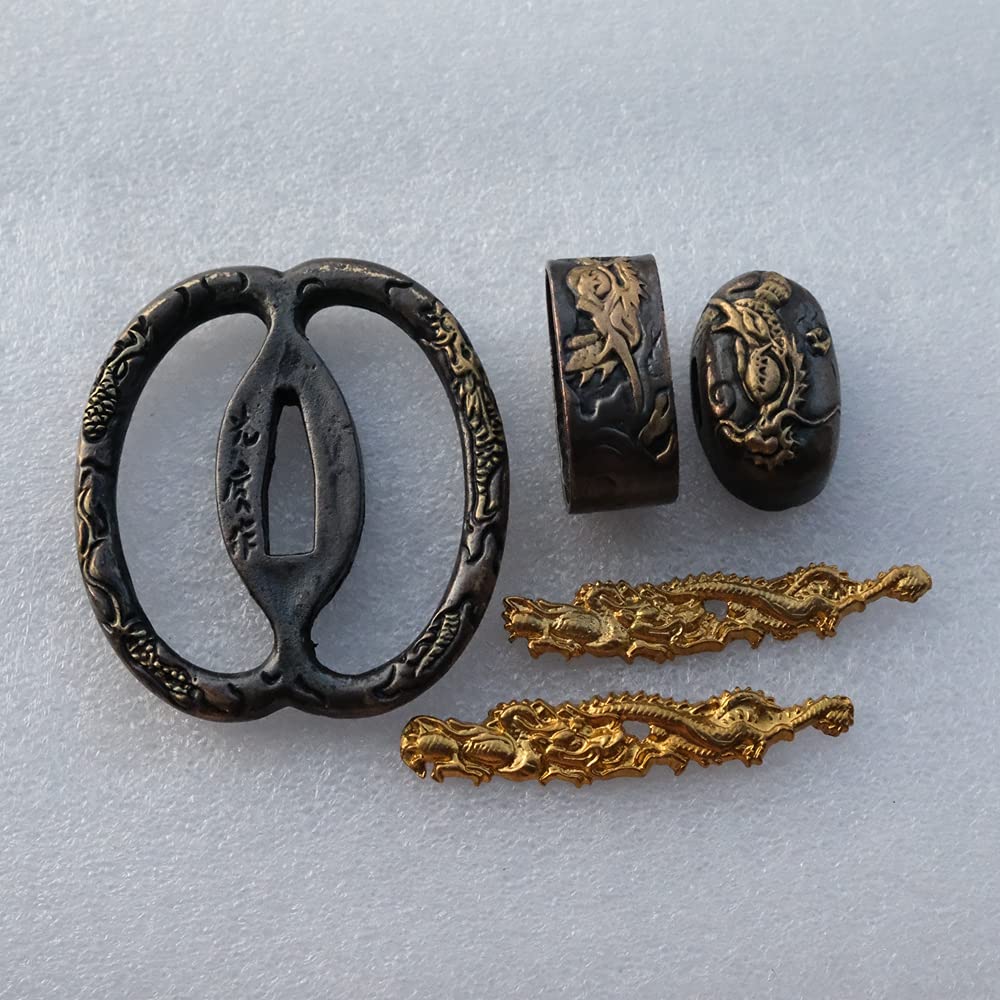 BOHIHYUJapanese Samurai Sword Koshirae-Tsuba Fuchi Kashira Menuki Gold-Plating Copper