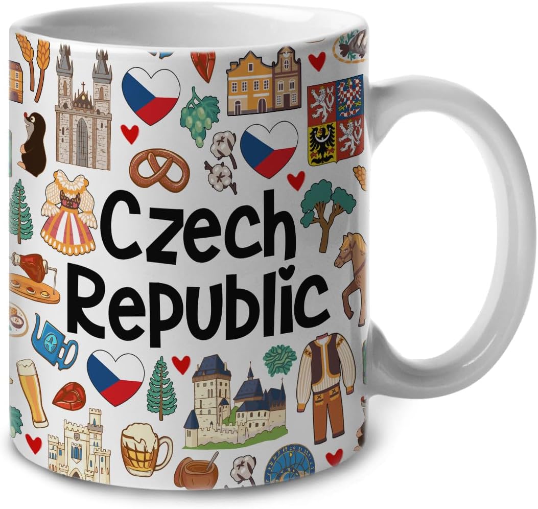 Lotacy Czech Republic Symbols Colorful Coffee Mug, Czech Republic Ceramic Mug 11 oz Coffee Mug, Czech Republic Souvenir and Gifts, Gift Idea for Czech Republican Men and Women