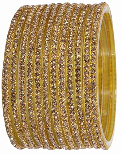 Image of NMII Glass with Zircon Gemstone and Beads Studdded Glossy Finished Traditional Bangle Set For Women and Girls
