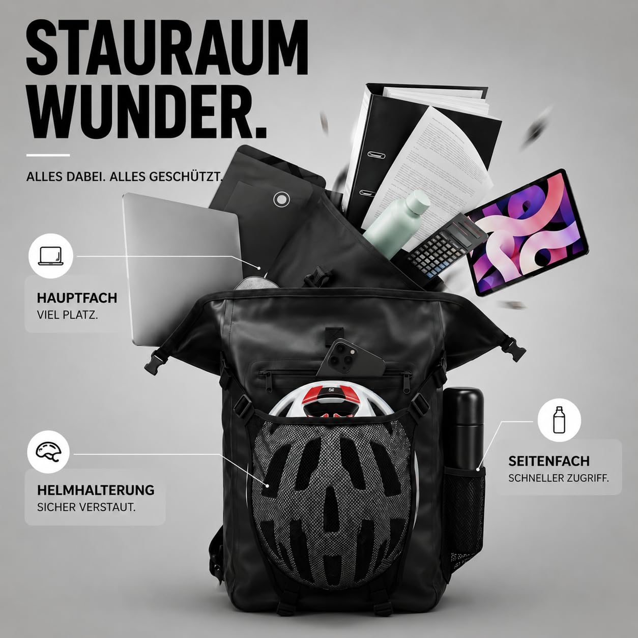 Fahrradtasche Gepäckträger 3in1: Gepäckträgertasche als Rucksack & Umhängetasche | 23L Wasserdicht | Laptopfach | Reflektierend